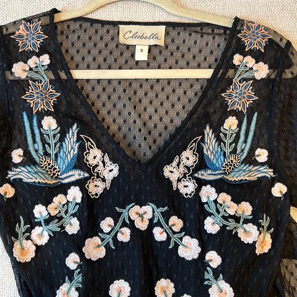 NWOT Cleobella Embroidered V-Neck Maxi Dress, Black, SM - Picture 5 of 8